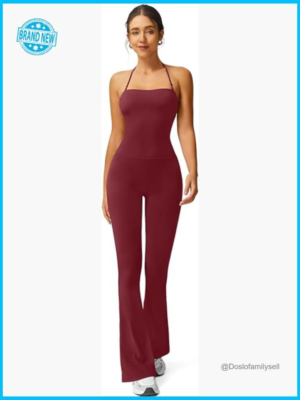 Flare Leg Yoga Jumpsuit High Waisted Bootcut Workout Jumpsuit Halter Neck